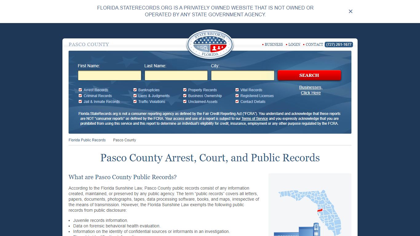 Pasco County Arrest, Court, and Public Records